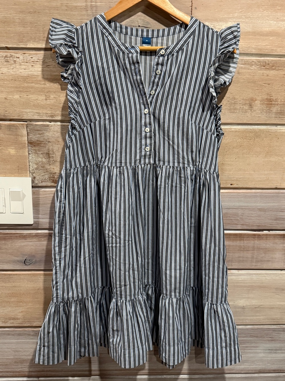 Old Navy Navy and White Striped Ruffle-Hem Mini Dress Size M